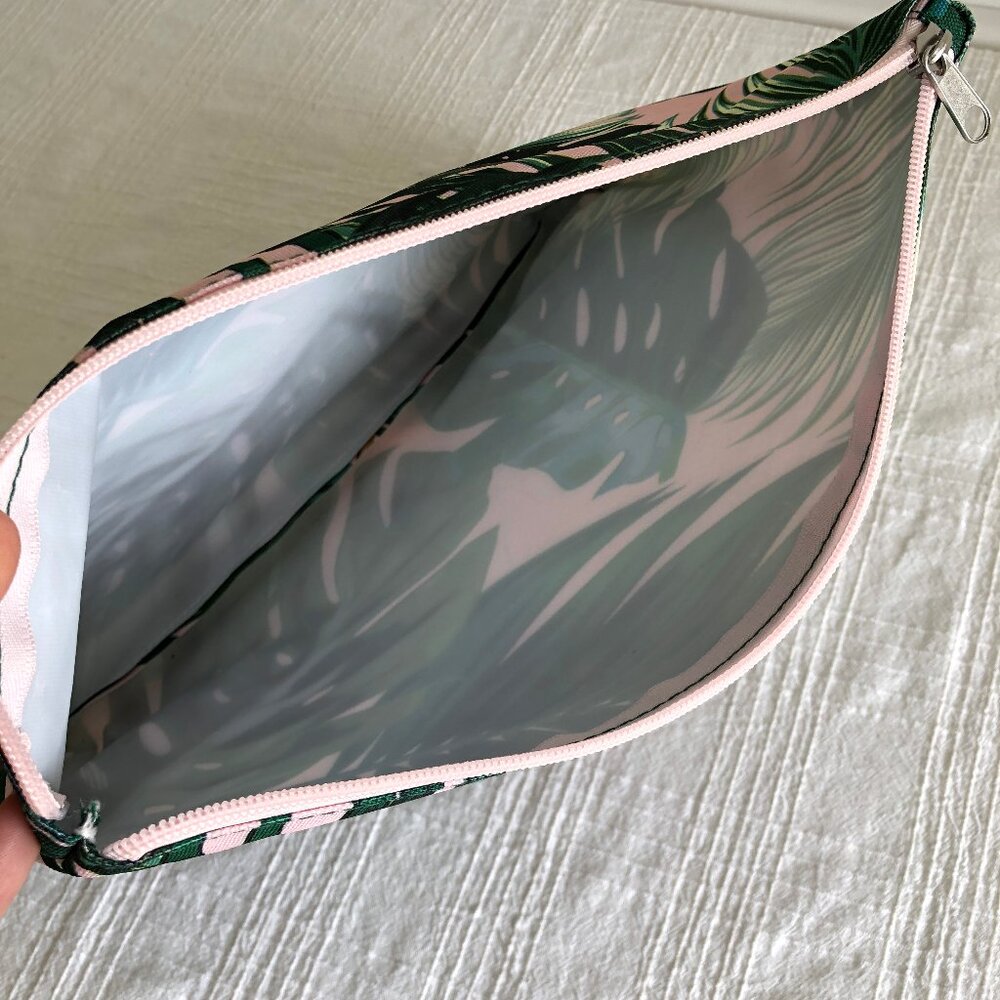 Pink Tropical Print Zipper Pouch, Travel or Cosmetics Case - Picture 4 of 5